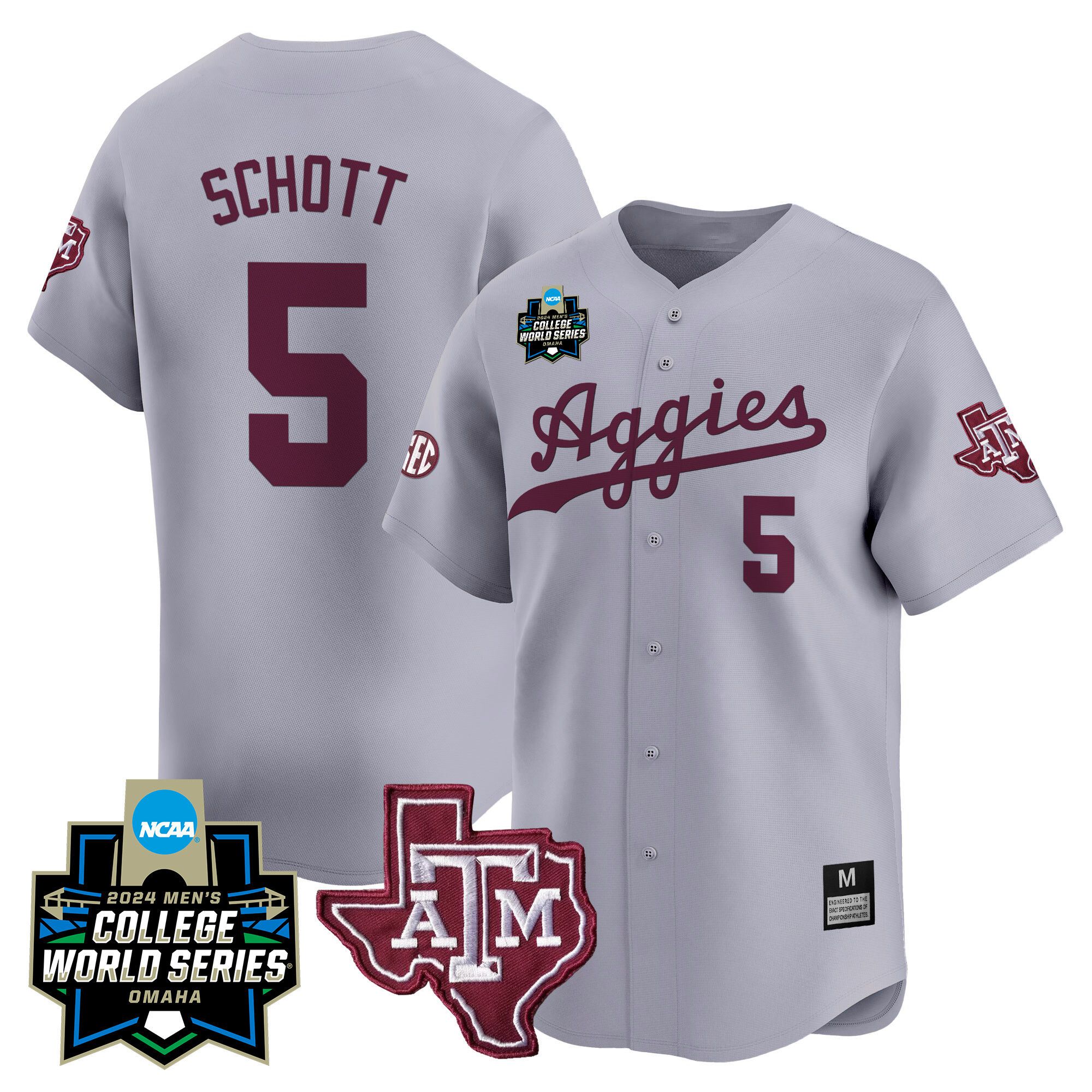 Men Texas A&M Aggies #5 Schott Grey 2024 College World Series Vapor Premier Limited NCAA Jersey->indianapolis colts->NFL Jersey
